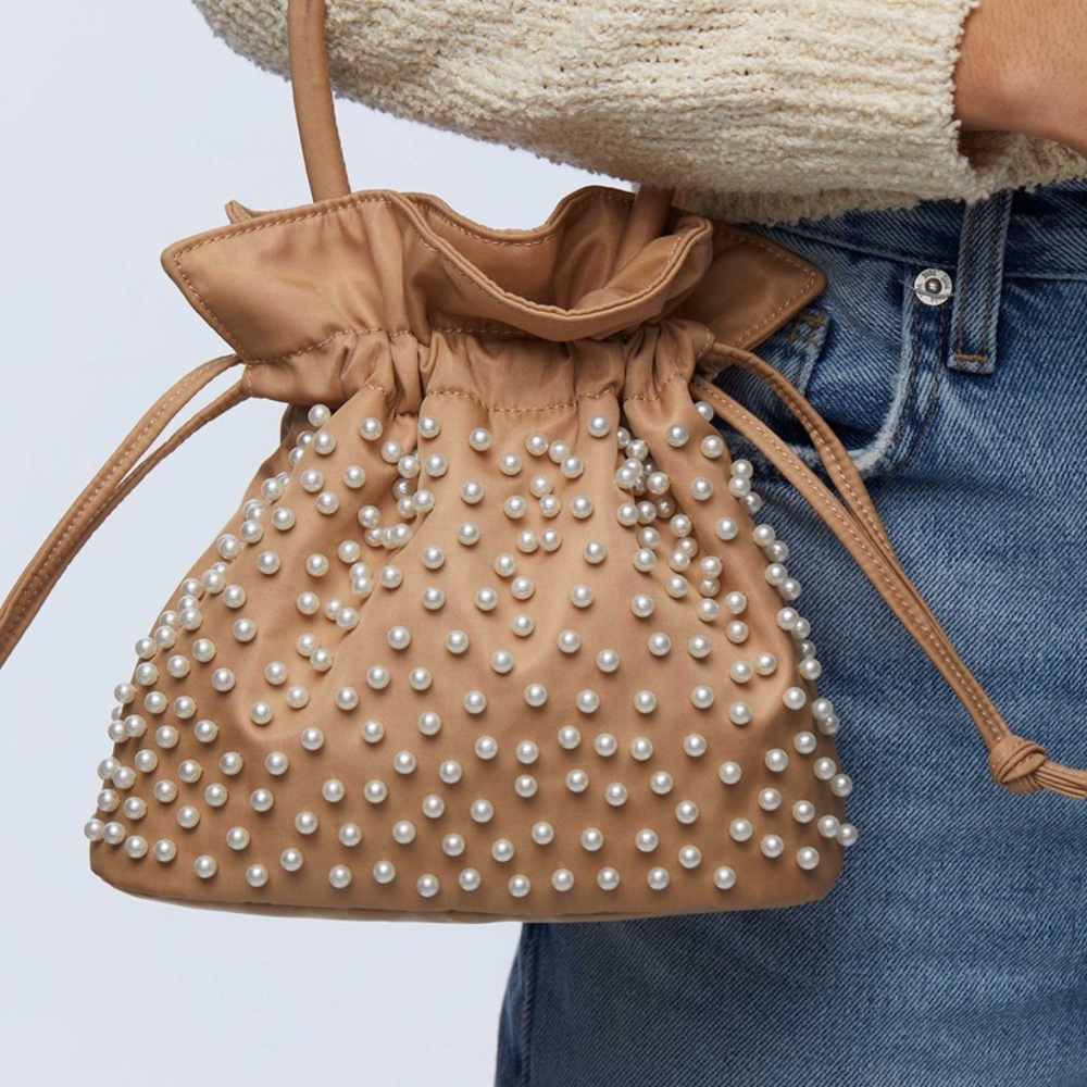 LELE SADOUGHI Elegant Tan Pearl-Embellished Women's Bag